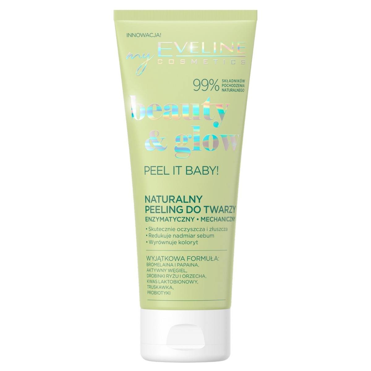 Eveline Cosmetics Beauty & Glow Peel It Baby! naturalny peeling do twarzy 2w1 - enzymatyczny i mechaniczny, 75 ml
