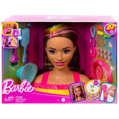 Lalka Barbie Color Reveal Głowa do stylizacji Neonowa tęcza Brązowe włosy HMD80
