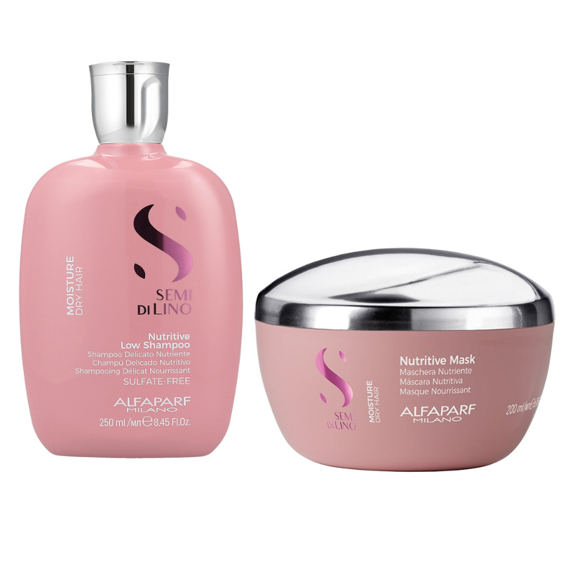 Alfaparf Semi Di Lino Moisture Nutritive zestaw nawilżający do włosów: szampon niskopieniący, 250 ml + maska, 200 ml