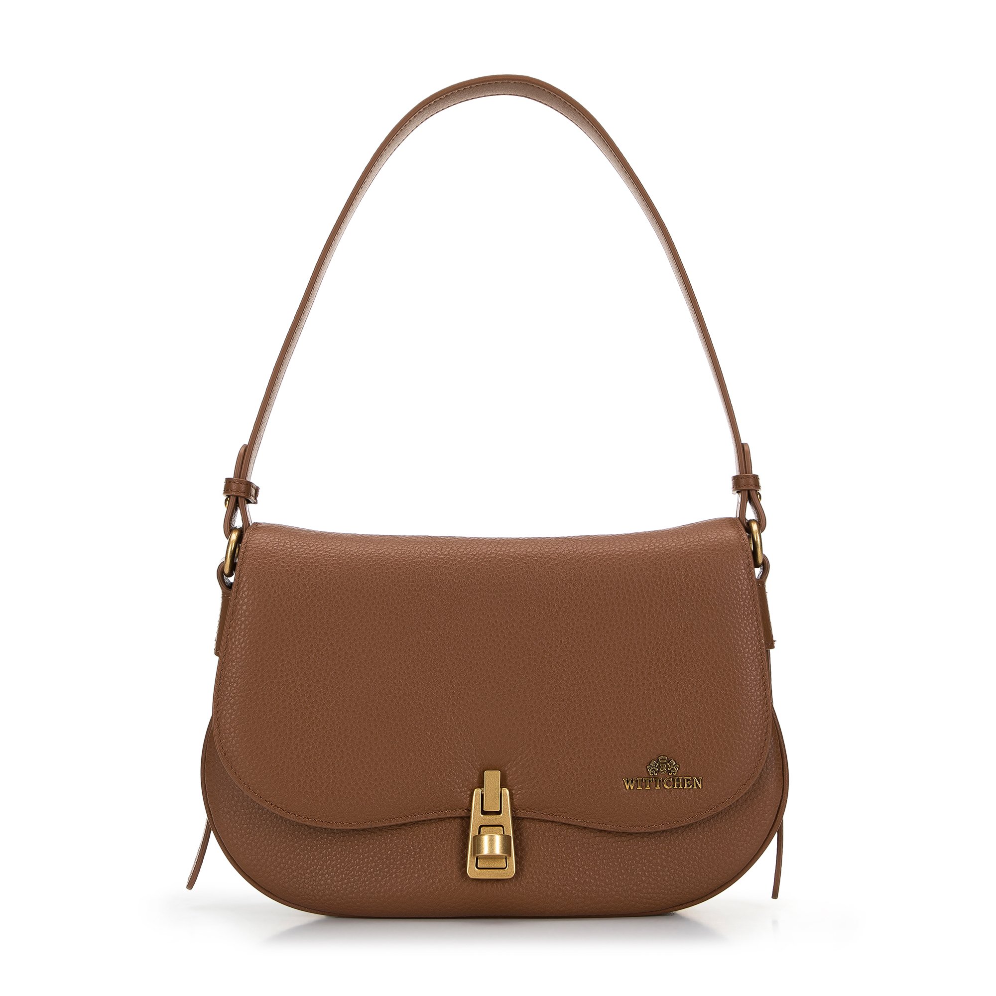 Damska torebka skórzana z zaokrągloną klapą mała brązowa