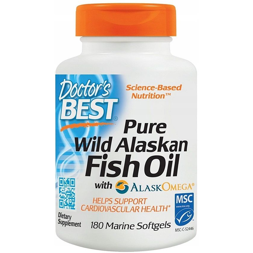 Doctor's Best Pure Wild Alaskan Fish Oil suplement diety 180, kaps./1 opak.