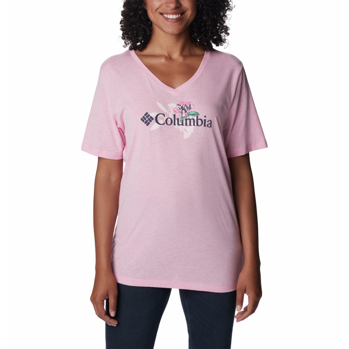 Koszulka damska Columbia Bluebird Day Relaxed V Neck wild rose heather - L
