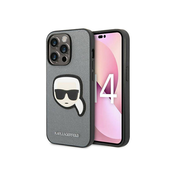 Karl Lagerfeld Saffiano Karl Head Patch Case etui iPhone 14 Pro (srebrny)