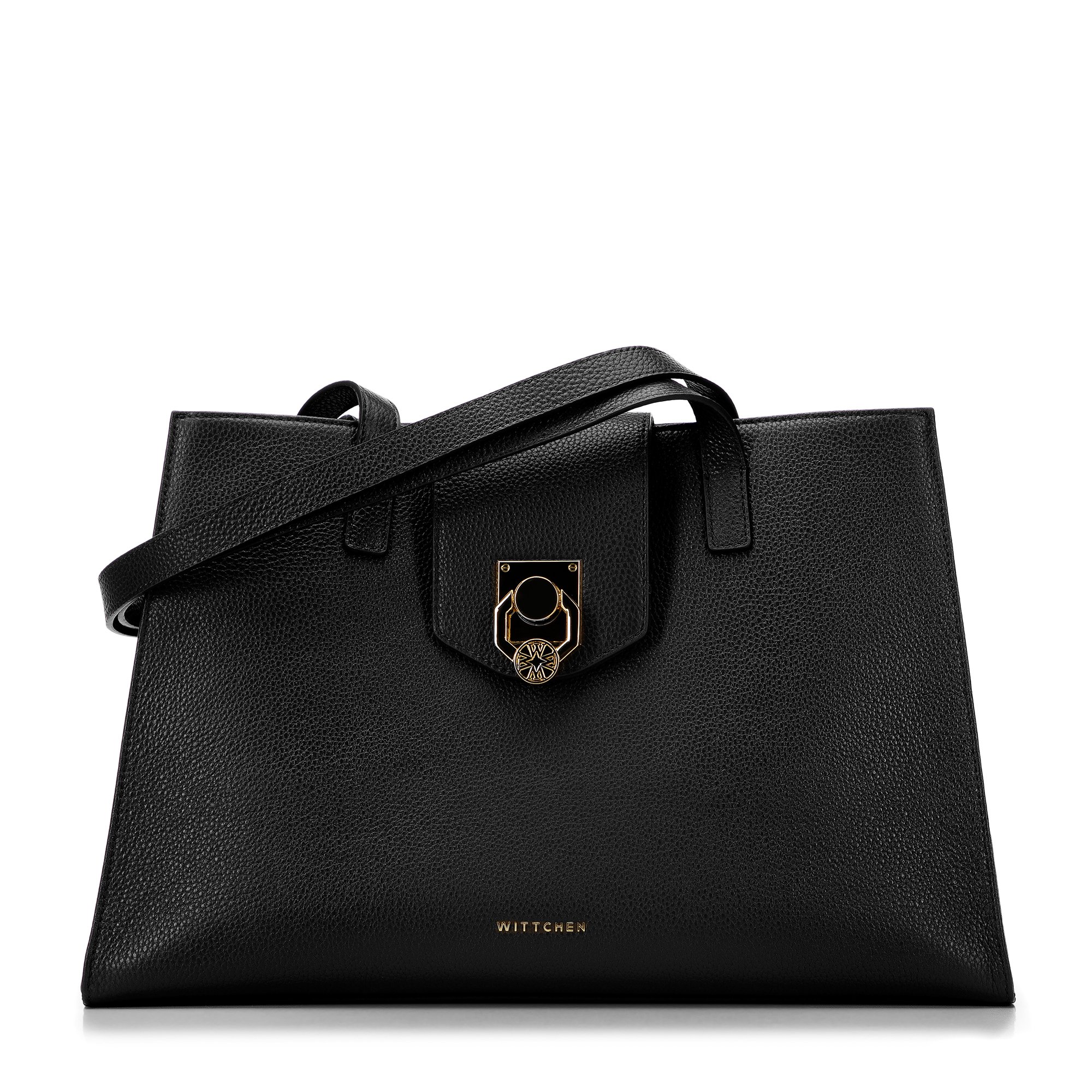 Torebka shopperka skórzana z ozdobną klamrą czarna