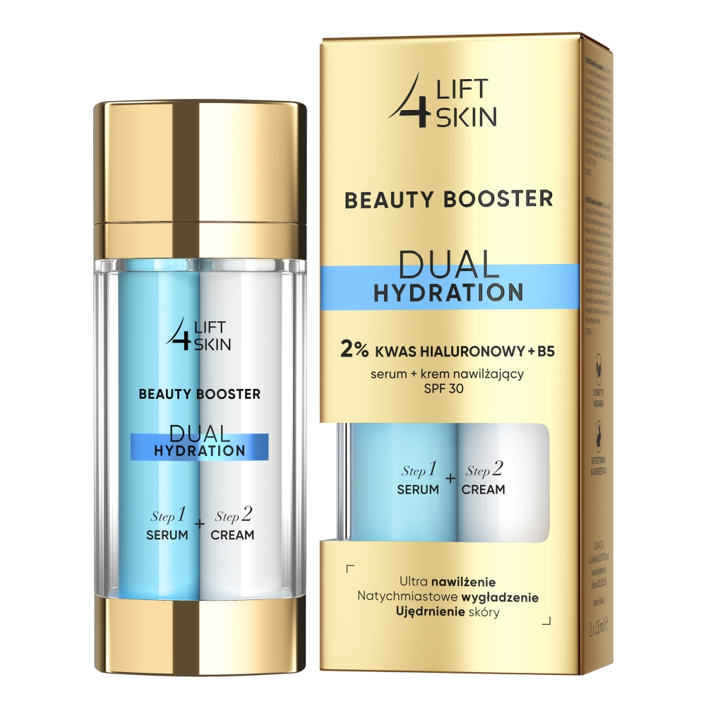 Lift4Skin Beauty Booster Hydration zestaw: serum do twarzy z 2% kwasem hialuronowym i B5, 15 ml + krem nawilżający SPF30+, 15 ml