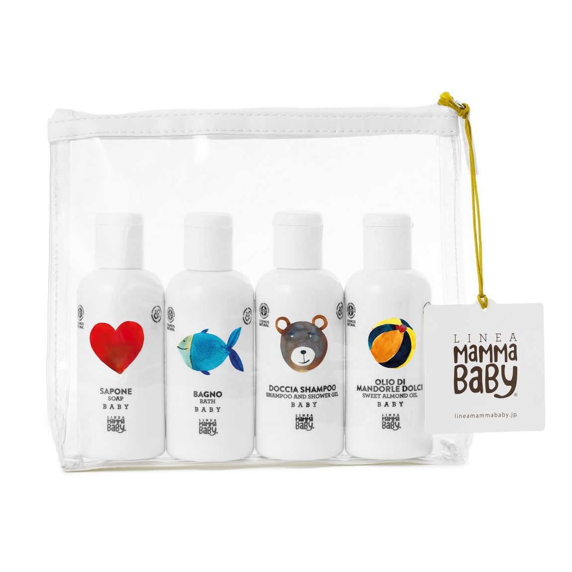 Linea MammaBaby Zestawy zestaw: mydło, 100 ml + żel do kąpieli, 100 ml + szampon do włosów i żel pod prysznic 2w1, 100 ml + migdałowy olejek do cia...