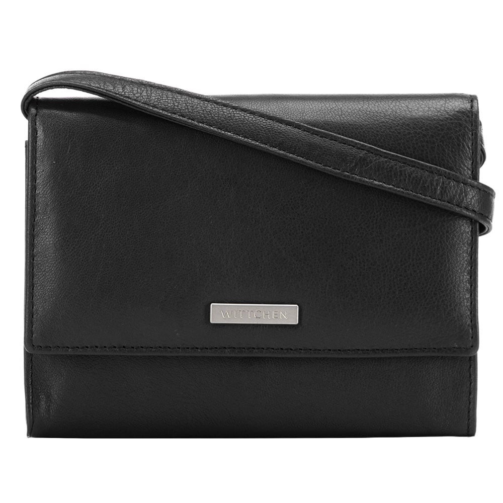 Damski portfelik crossbody ze skóry czarny