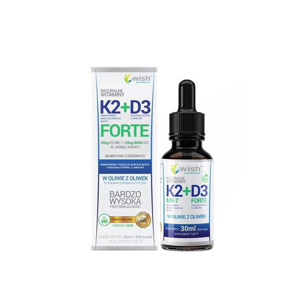 Wish K2MK-7 + D3 Forte suplement diety, 30 ml