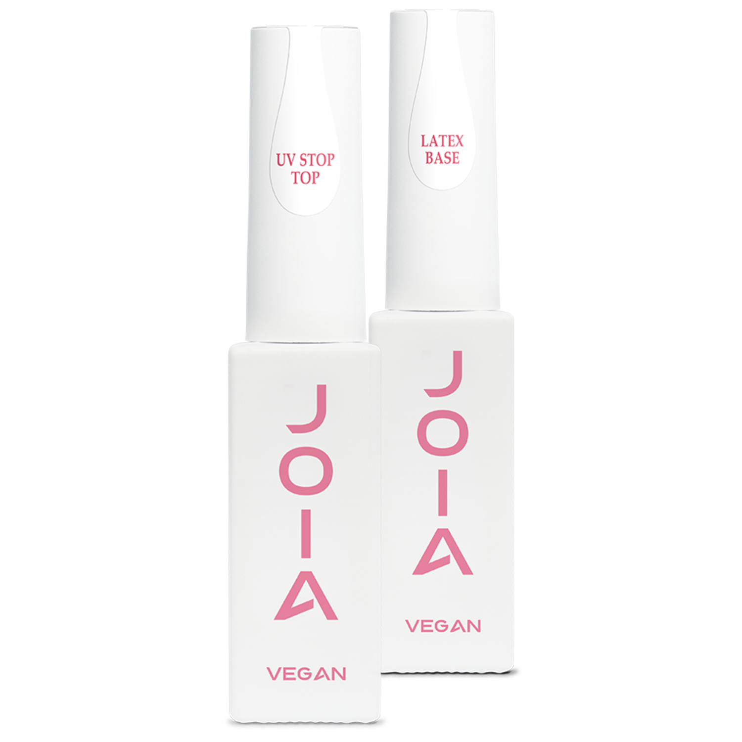 Joia Vegan zestaw: baza hybrydowa do paznokci ruBBer latex base, 8 ml + top hybrydowy do paznokci uv stop top no wipe, 8 ml