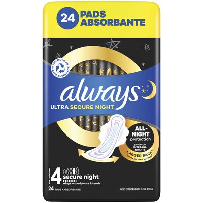 Podpaski ALWAYS Ultra Secure Night Rozmiar 4 (24 sztuki)