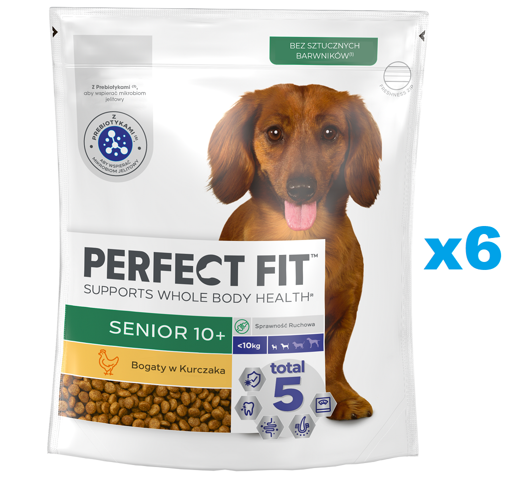 PERFECT FIT Senior 10+ sucha karma pełnoporcjowa dla psów małych ras powyżej 10 lat bogata w kurczaka 6x825 g