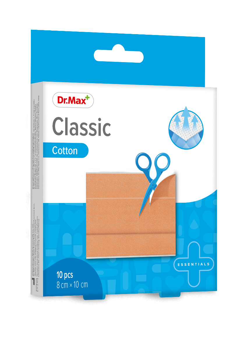 Plaster Classic Cotton Dr.Max, plaster na tkaninie bawełnianej,  8 cm x 10 cm, 10 sztuk