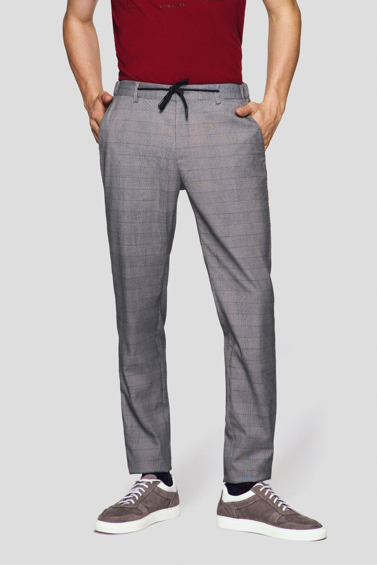 Lancerto Spodnie W Kratę Ze Sznurkiem Szare Winston