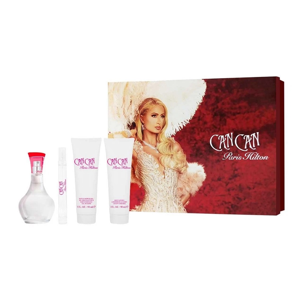 Paris Hilton Can Can zestaw: woda perfumowana damska, 100 ml + balsam do ciała, 90 ml + żel pod prysznic, 90 ml + woda perfumowana damska, 10 ml
