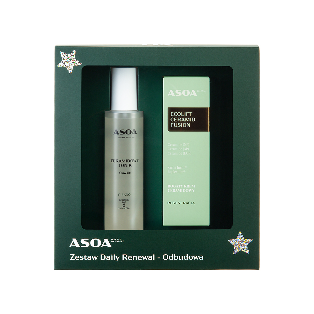 Asoa Daily Skin Renewal - Odbudowa zestaw: bogaty krem ceramidowy, 50 ml + ceramidowy tonik Glow Up, 150 ml