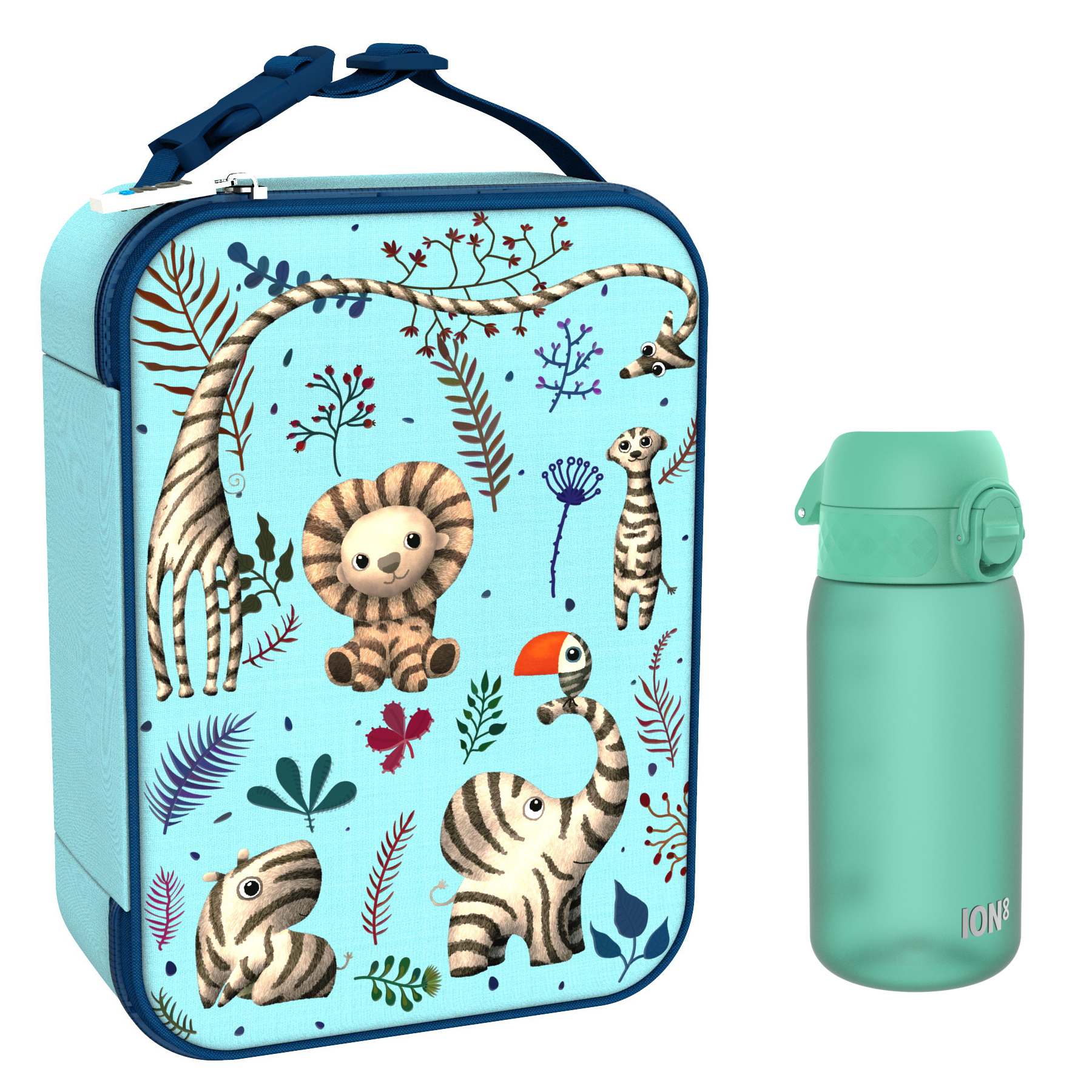 Ion8 zestaw: lunchbag Zebra Fan, 1 szt. + bidon na wodę, poj. 0,4 l, 1 szt.