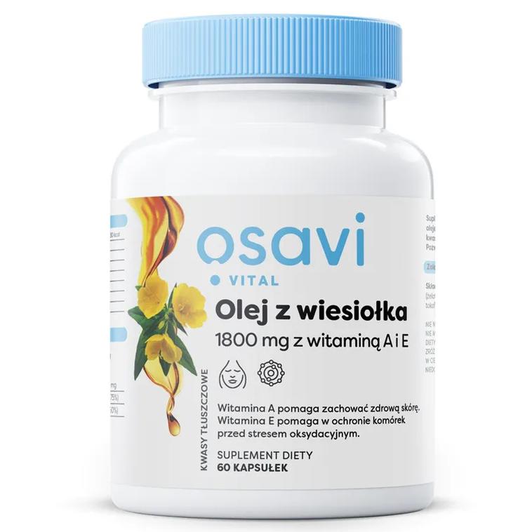 Osavi suplement diety olej z Wiesiołka z witaminą A i E, 1800mg, 60 kaps./1 opak.