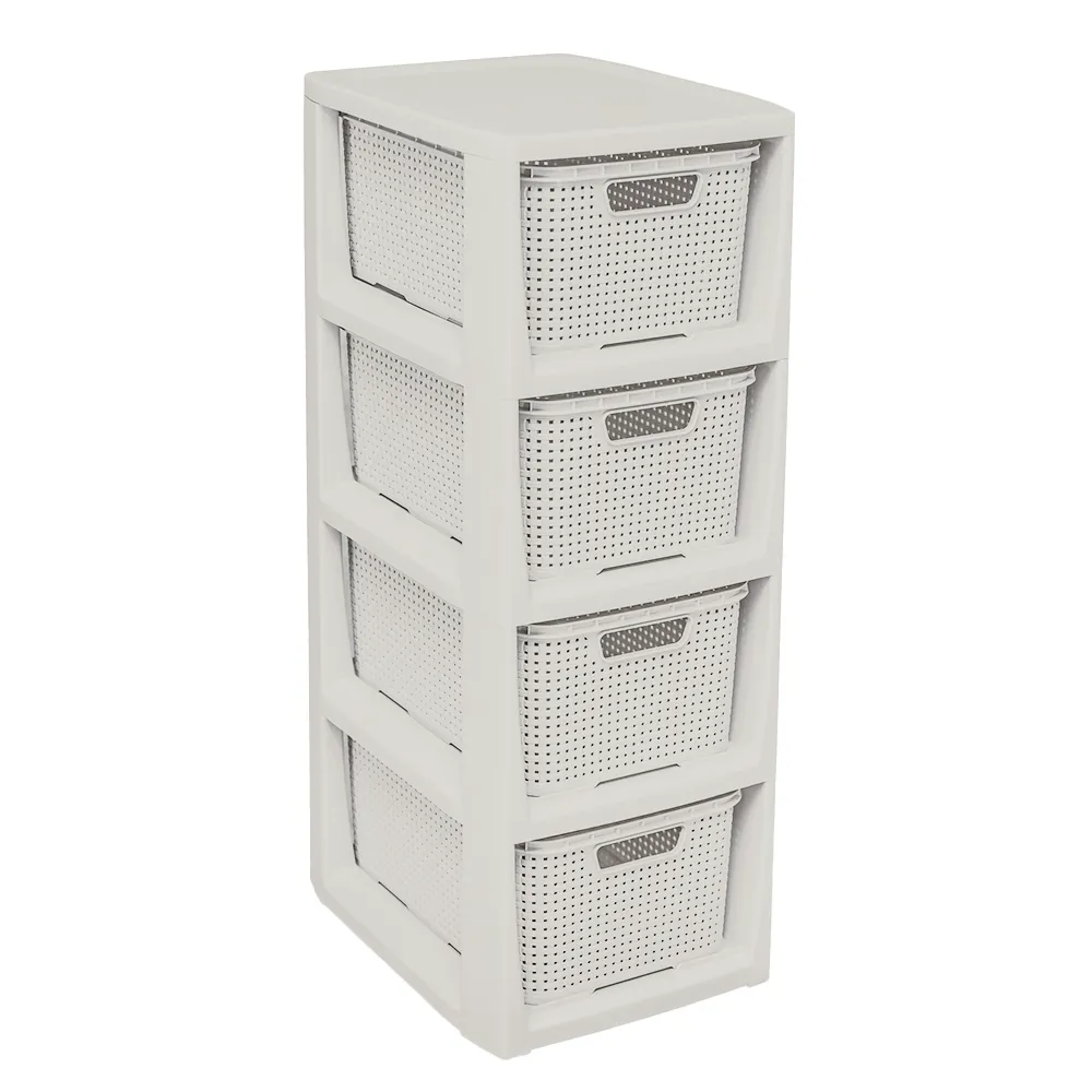 Regał rattanowy z 4 szufladami kremowy