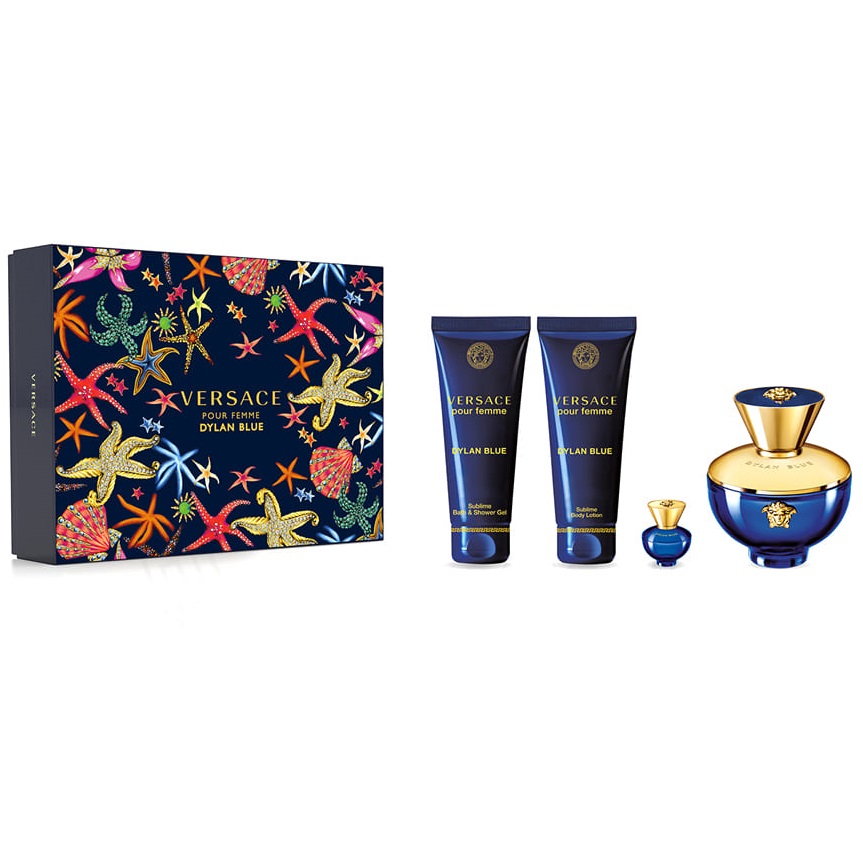 Versace Pour Femme Dylan Blue zestaw: woda perfumowana damska, 100 ml + miniatura wody perfumowanej, 5 ml + żel pod prysznic, 100 ml + balsam do ci...