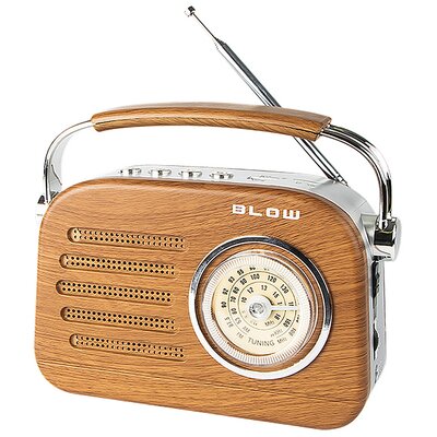 Radio BLOW RA3 Brązowe, Styl Retro, Analogowe, Tuner FM/AM, Bluetooth, Wejście USB/micro SD, Zasilanie Bateryjno-Sieciowe