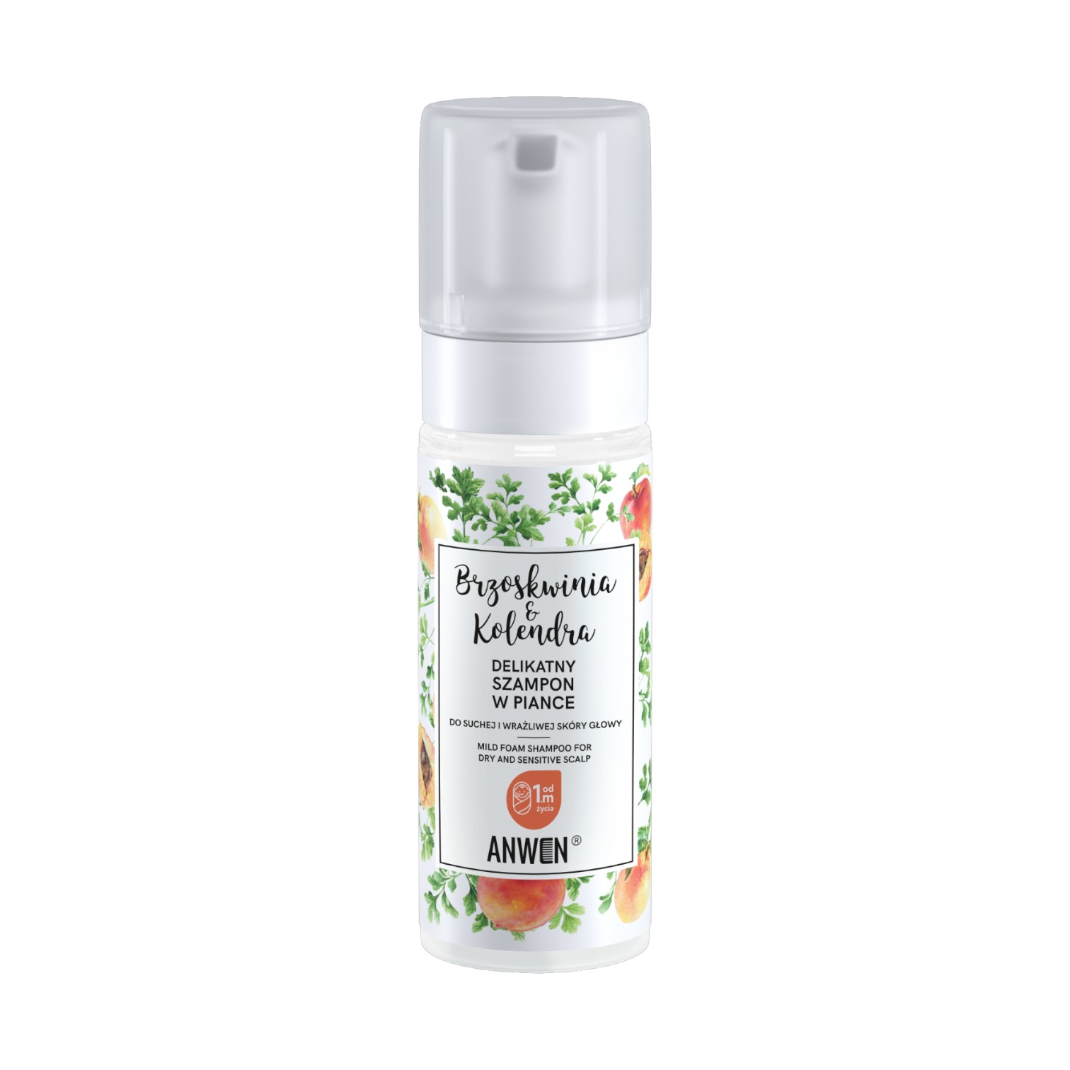 Anwen Brzoskwinia&Kolendra delikatny szampon w piance do suchej i wrażliwej skóry głowy, 170 ml