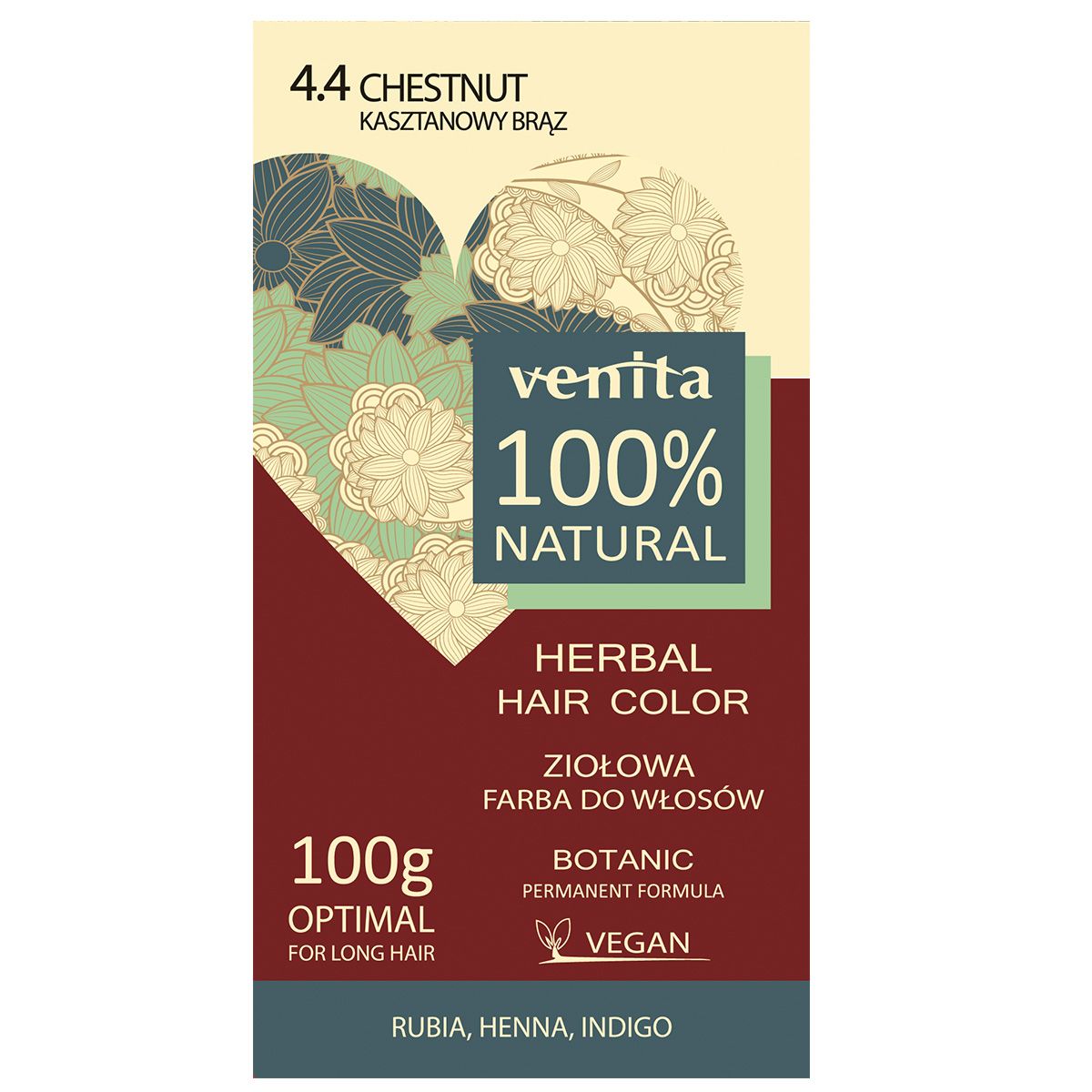 Venita 100% Natural ziołowa farba do włosów 4.4 kasztanowy brąz, 100 g