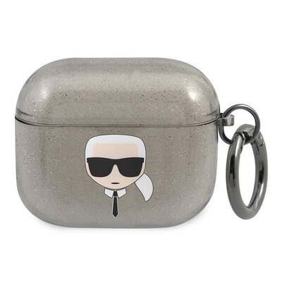 Etui na słuchawki KARL LAGERFELD Glitter Karl's Head do Apple AirPods 3 Czarny