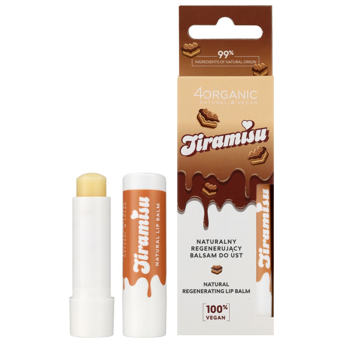 4Organic Tiramisu naturalny regenerujący balsam do ust Tiramisu, 5 g