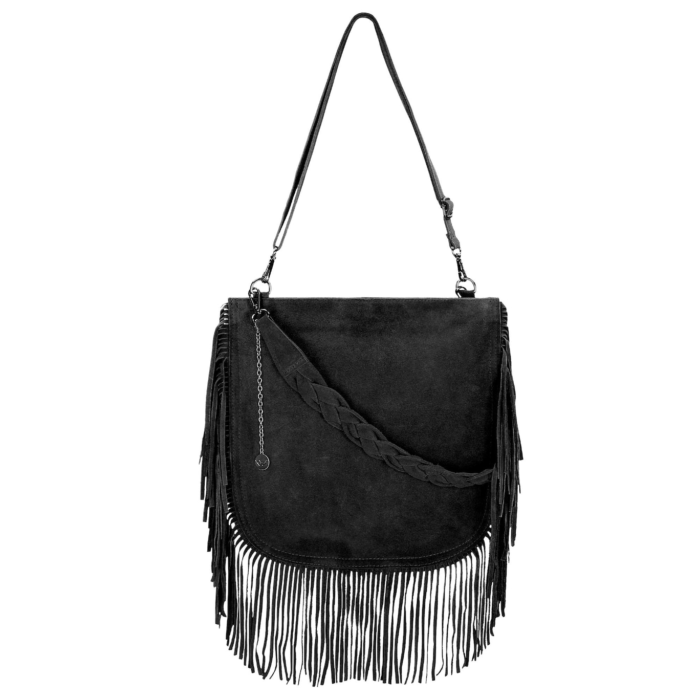 Wojas Czarna Shopperka Z Ozdobnymi Frędzlami