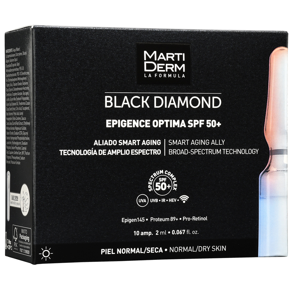 MartiDerm Black Diamond Epigence Optima SPF50+ serum do twarzy przeciwstarzeniowe w ampułkach, 10x2 ml