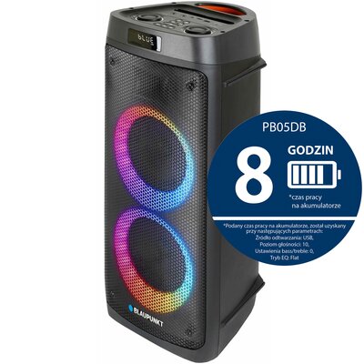 Power Audio BLAUPUNKT PB05DB, 500W, Bluetooth, Bateria 8 godzin, Wejście mikrofonowe i gitarowe, Mikrofon w zestawie