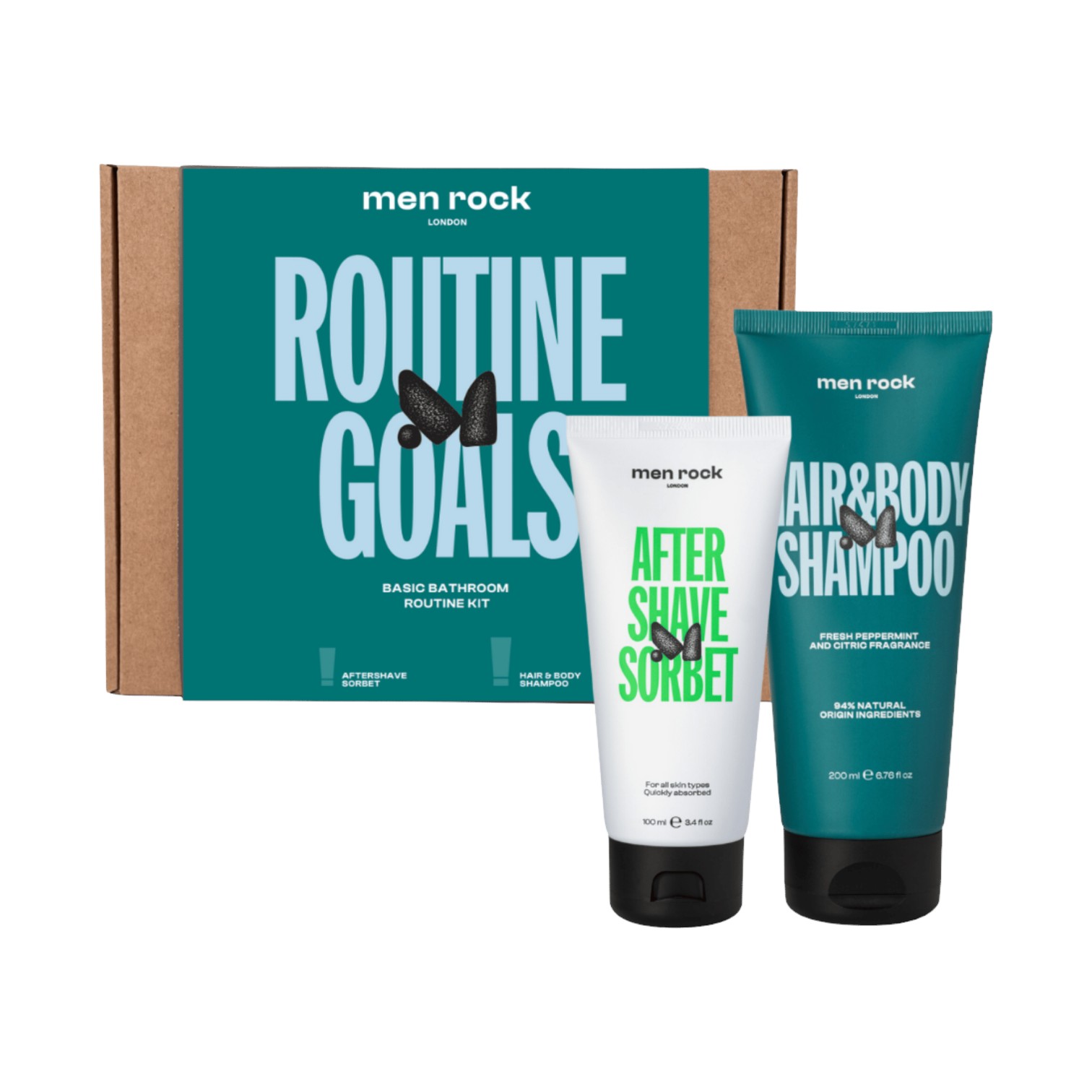 Men Rock ROUTINE GOALS BASIC zestaw: sorbet po goleniu, 100 ml + szampon do włosów i ciała, 200 ml
