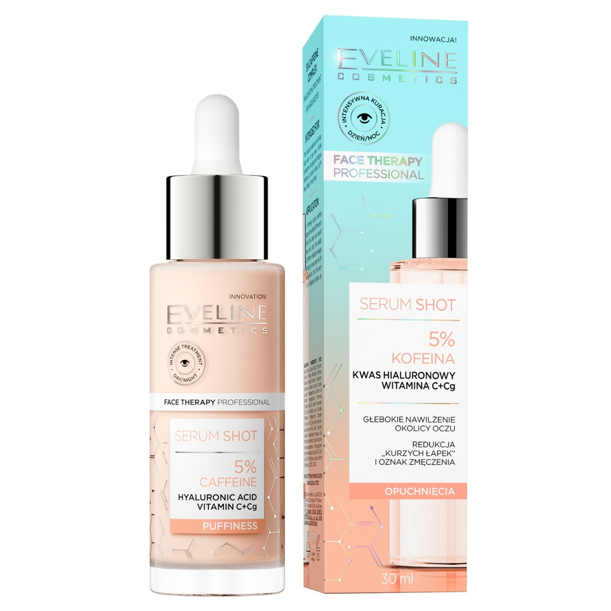 Eveline Cosmetics Serum Shot Opuchnięcia kuracja 5% kofeina do skóry wokół oczu, 30 ml