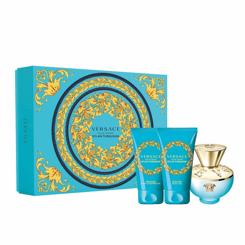 Versace Pour Femme Dylan Turquoise zestaw: woda toaletowa damska, 50 ml + żel pod prysznic, 50 ml + balsam do ciała, 50 ml