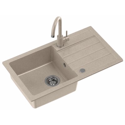 Zlewozmywak jednokomorowy z ociekaczem MYQ Color Long LONG3COL Beżowy 44x77 + bateria