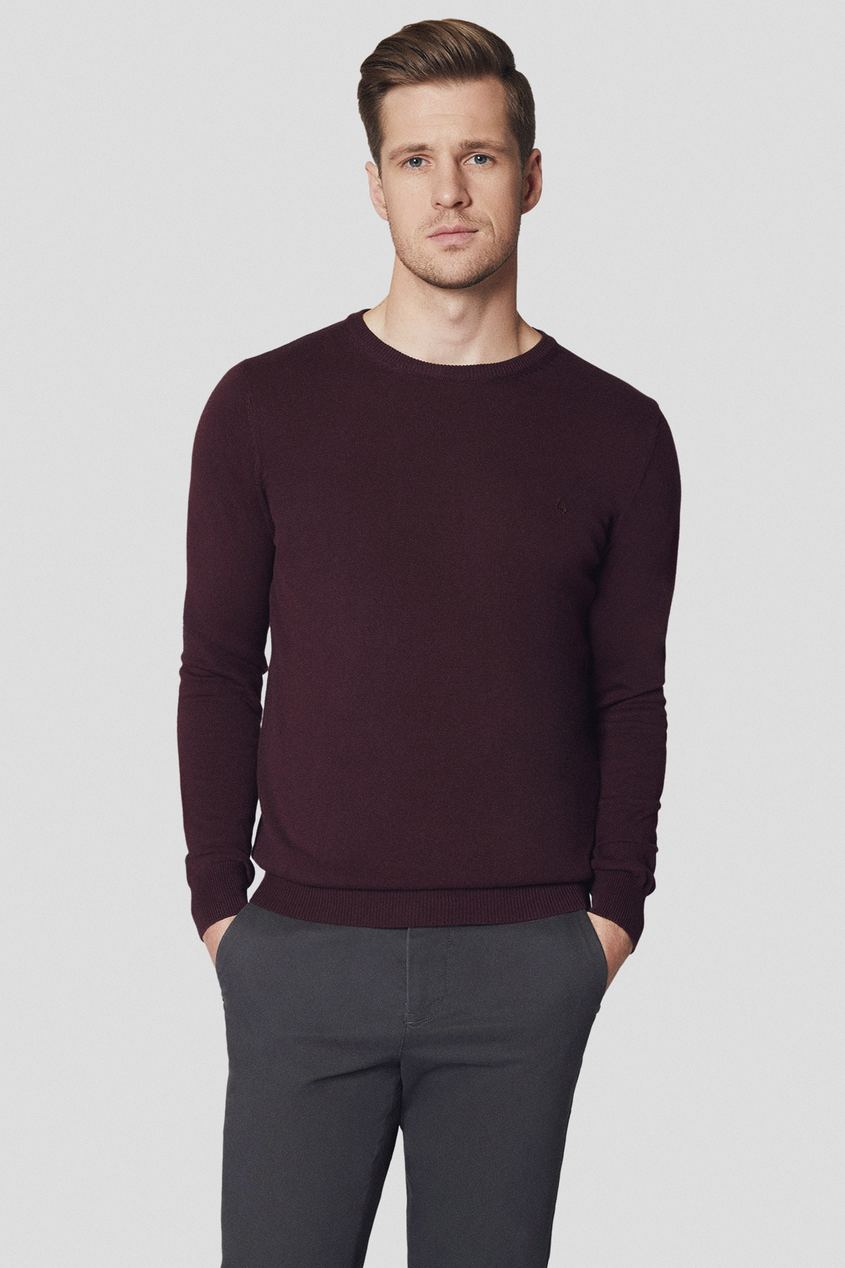 Lancerto Sweter Bordowy z Bawełną Gładki Morey