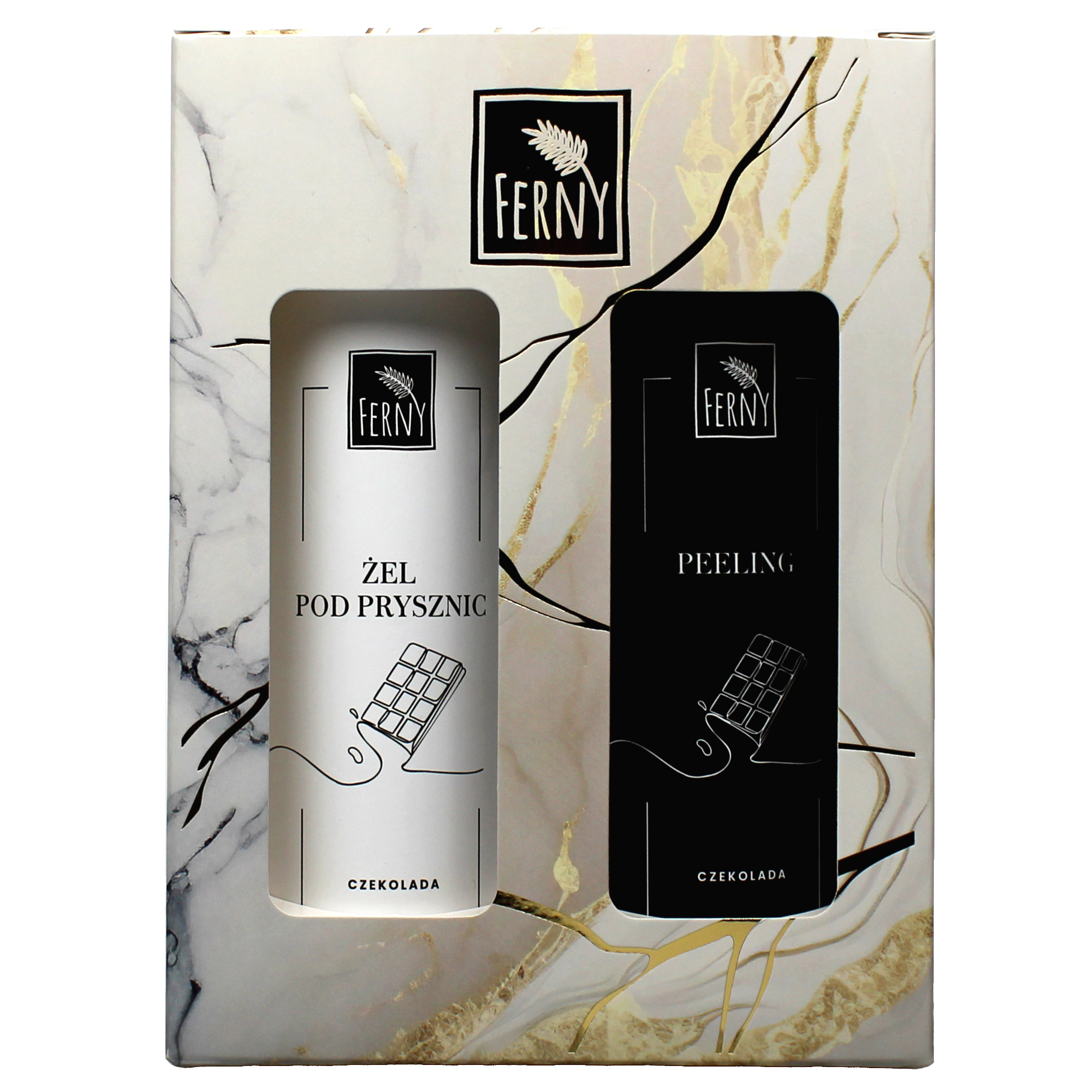 Ferny zestaw prezentowy Czekolada: żel pod prysznic, 300 ml + peeling do ciała, 300 ml