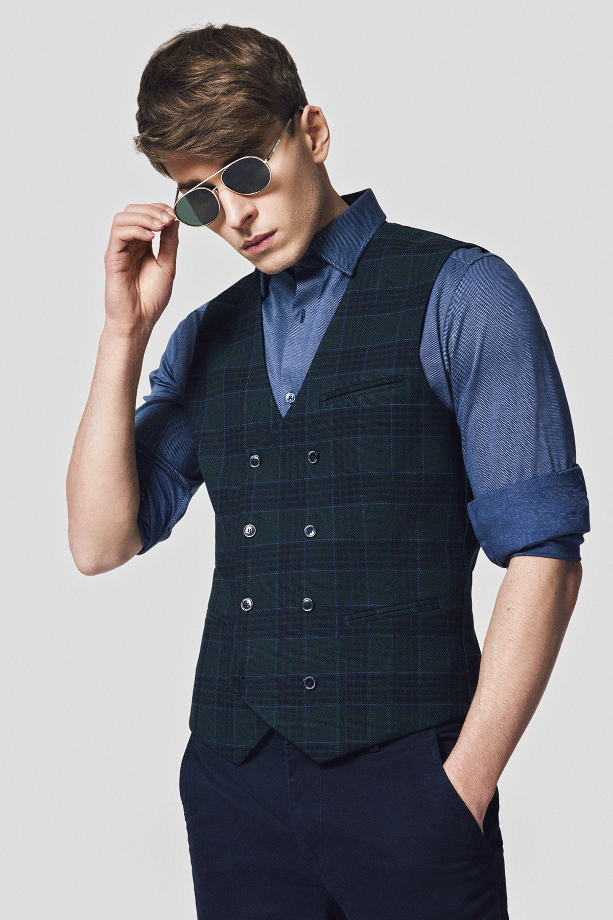 Lancerto Kamizelka Zielona w Kratę Tartan Modena