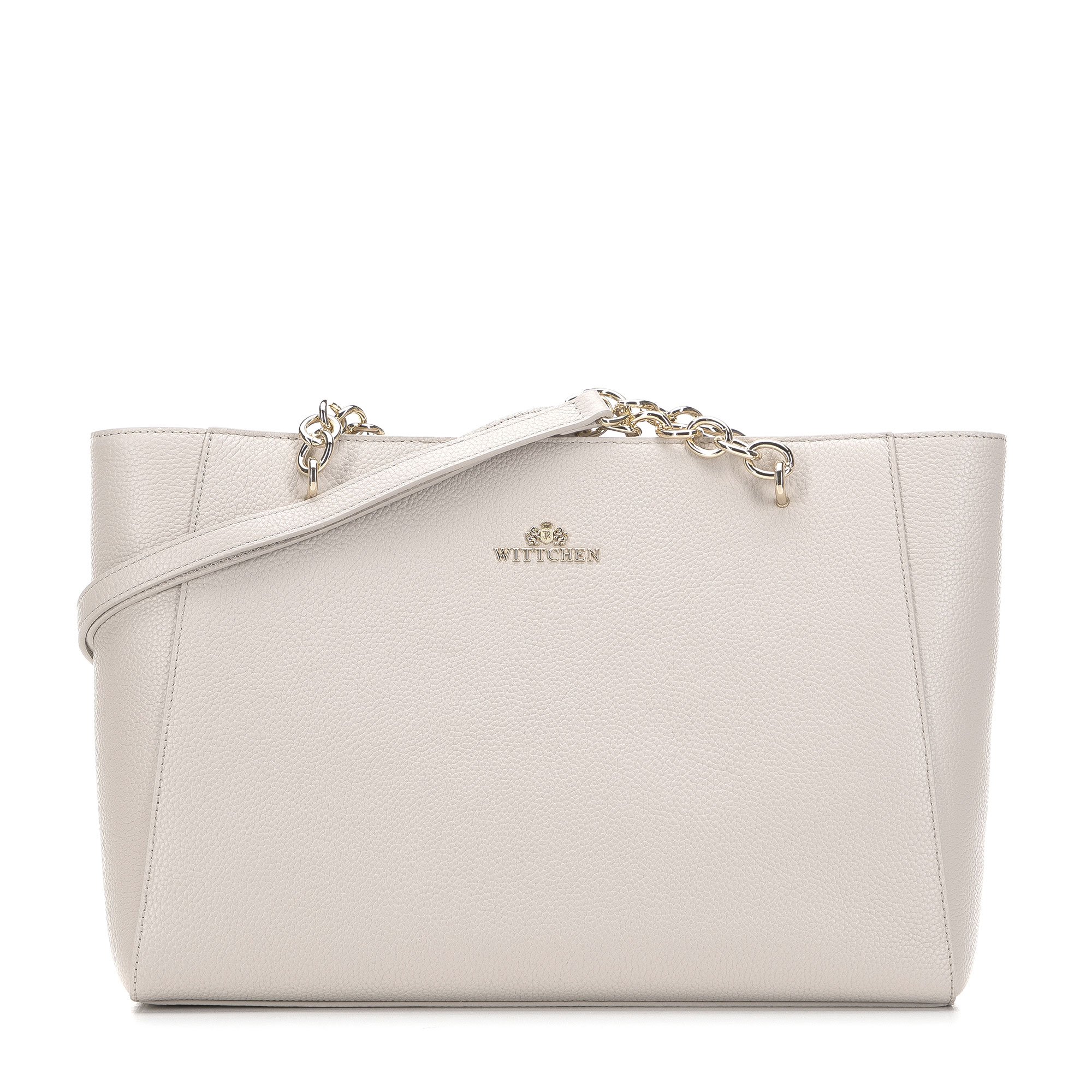 Torebka shopperka skórzana z łańcuszkami duża kremowo-złota