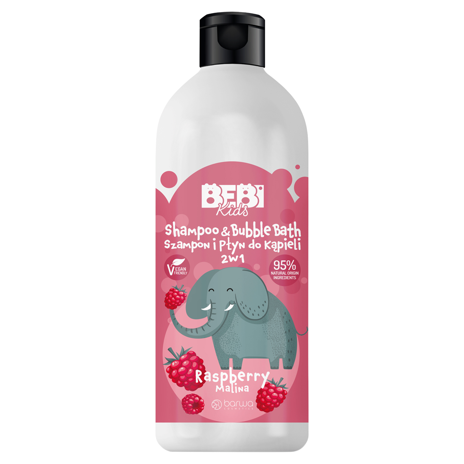 Bebi Kids szampon do włosów i płyn do kąpieli 2w1 dla dzieci Malina, 500 ml