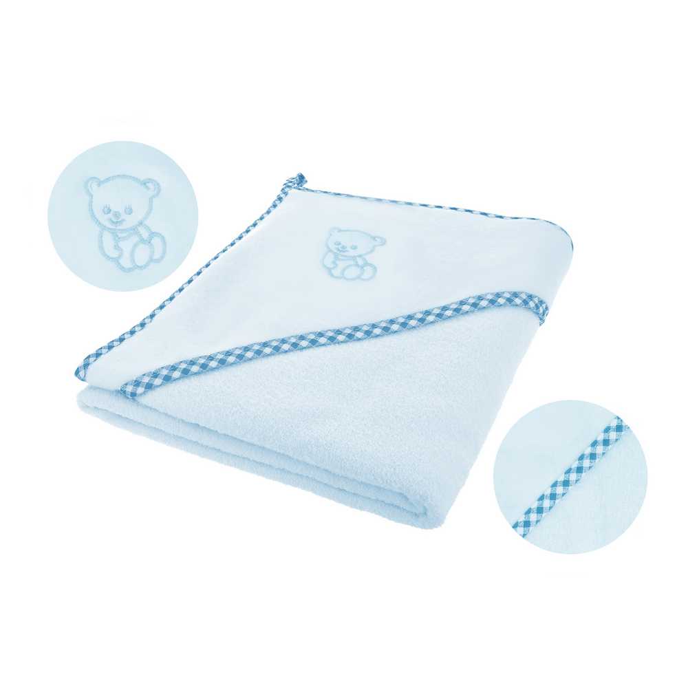 Bocioland okrycie kąpielowe z kapturkiem 100x100 cm niebieskie bawełniane, 1 szt.