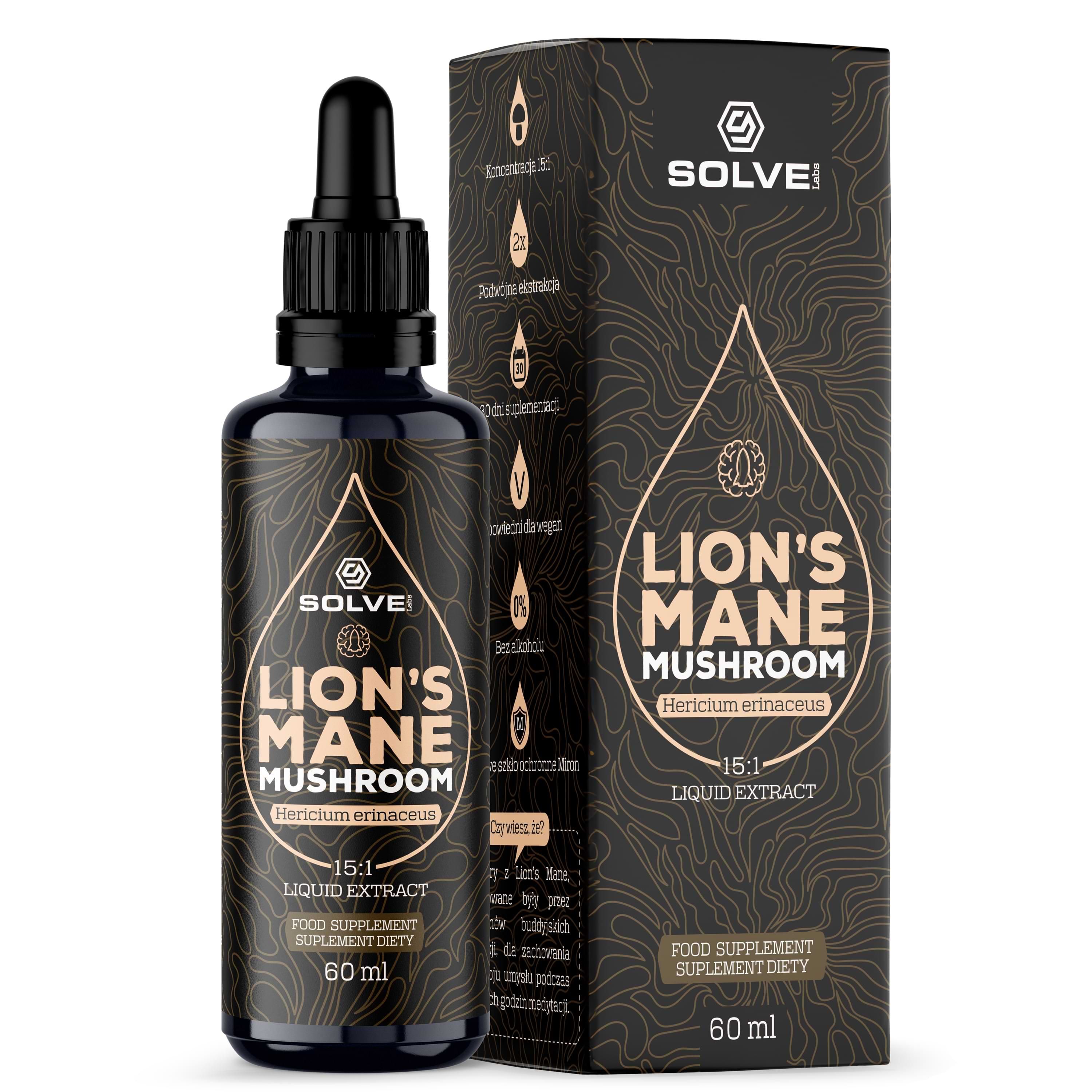 Solve Labs Lion's mane soplówka jeżowata, suplement diety w kroplach, 60 ml