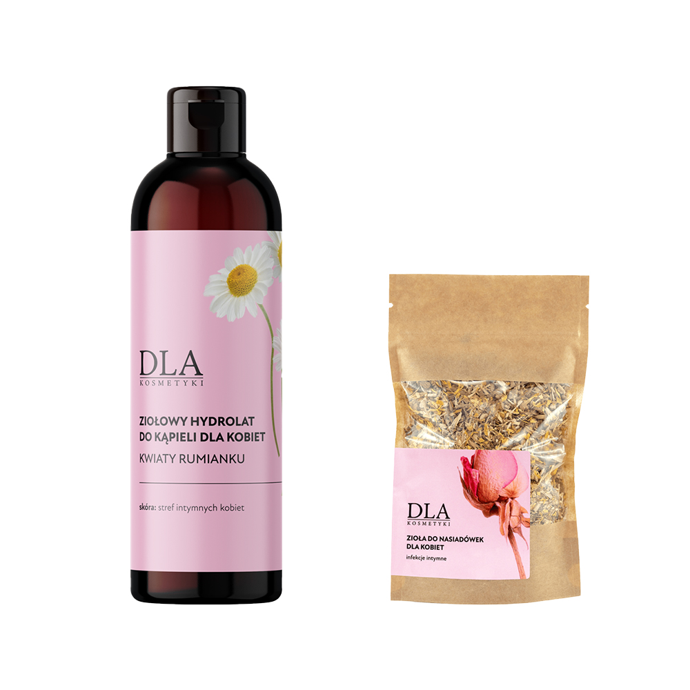 Kosmetyki DLA zestaw: zioła do nasiadówek dla kobiet na infekcje intymne, 40 g + woreczek jutowy do zaparzania, 1 szt. + ziołowy hydrolat do kąpiel...