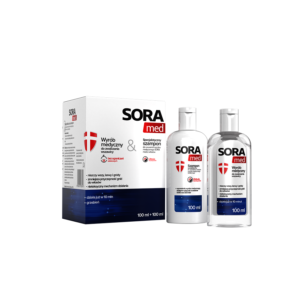 Sora Med, zestaw przeciw wszawicy, płyn 100 ml + szampon 100 ml.