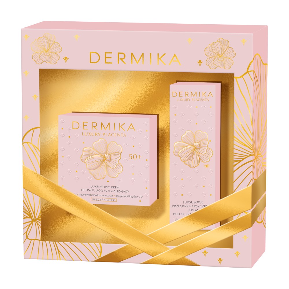 Dermika Lux Placenta zestaw: luksusowy krem liftingująco-wygładzający do twarzy 50+ na dzień i noc, 50 ml + luksusowe przeciwzmarszczkowe serum pod...