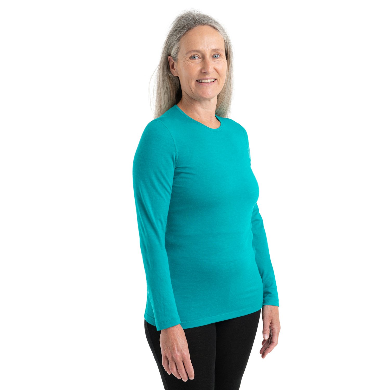 Damska koszulka termoaktywna z merino Icebreaker 200 Oasis LS Crewe flux green - XL