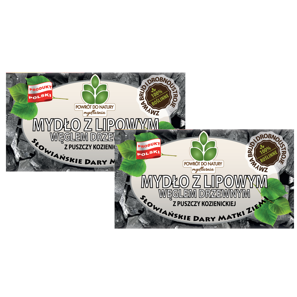 Powrót do natury 100 % roślinne naturalne mydło z węglem drzewnym, 2 szt.