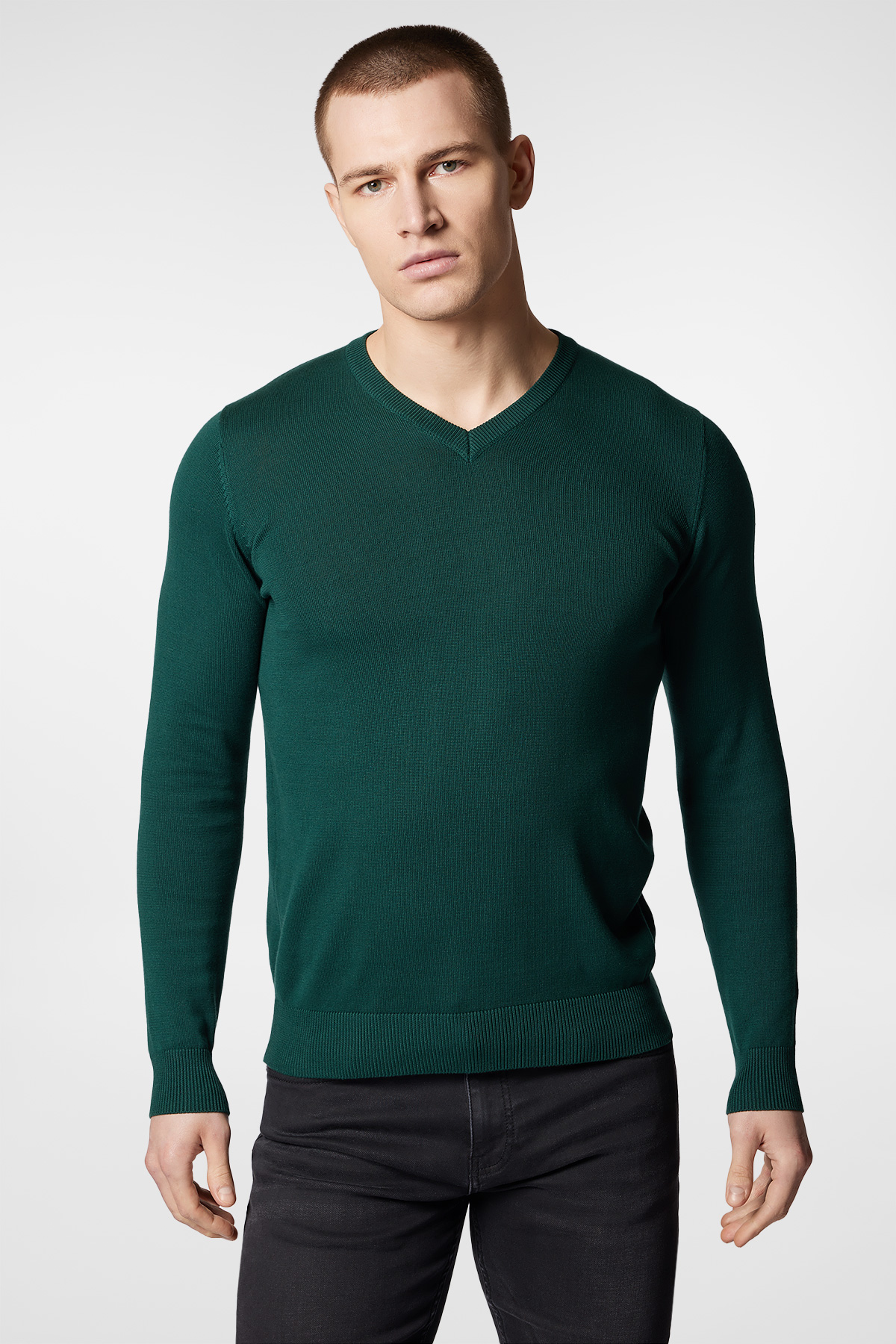 Próchnik - Sweter Zielony Bawełniany V-neck PM6