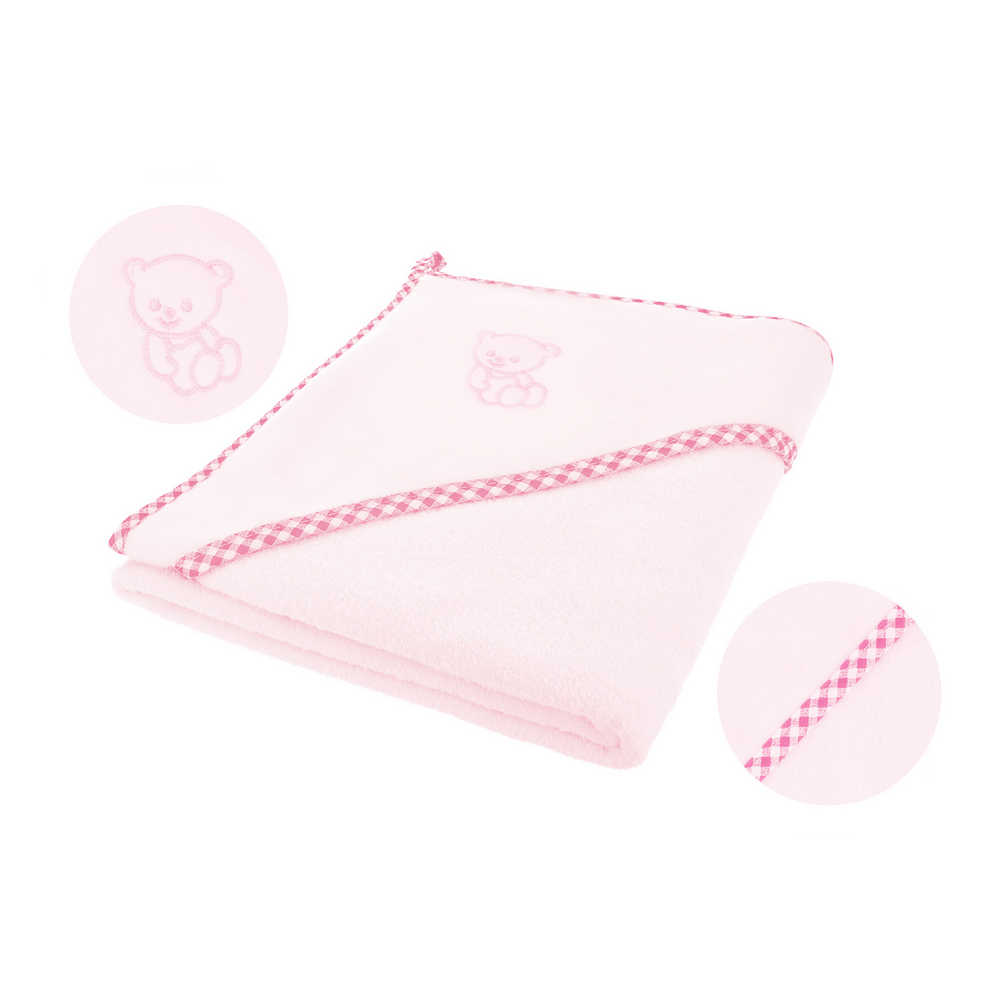 Bocioland okrycie kąpielowe z kapturkiem 80x80 cm różowe bawełniane, 1 szt.