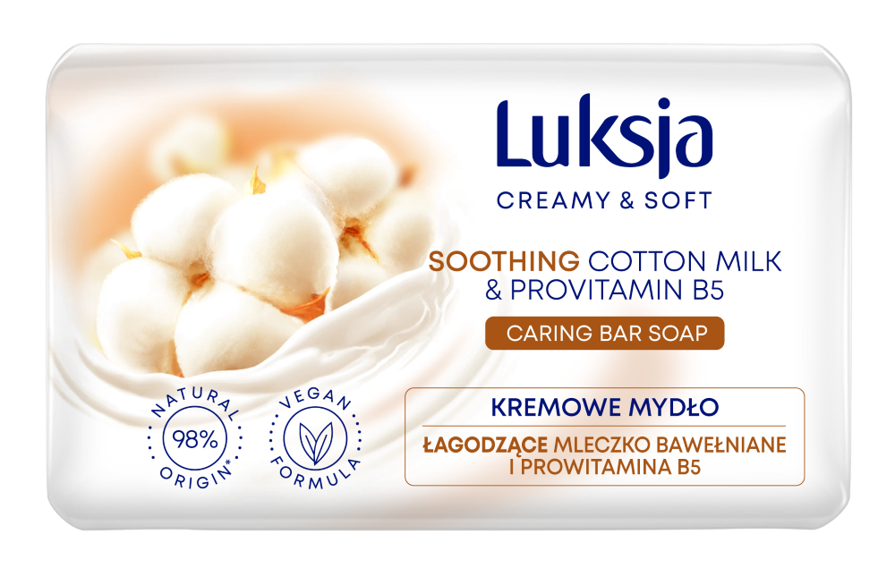 Luksja Creamy & Soft kremowe mydło w kostce mleczko bawełniane i prowitamina B5, 90 g